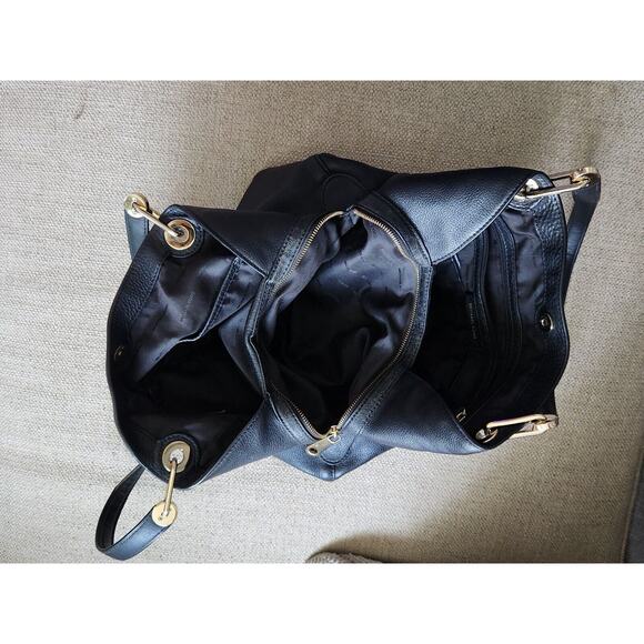 MICHAEL Kors Black Gold Raven Large Pebbled Leather Shoulder Tote Bag - Picture 5 of 9